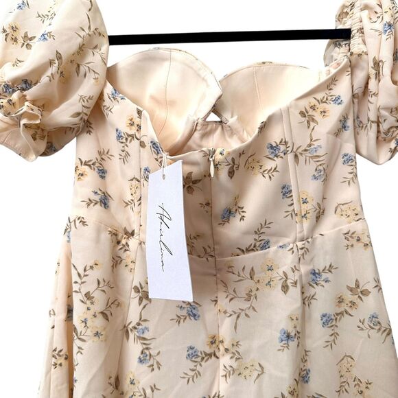 ADEIRLINA Bardot Floral Midi Dress Yellow NWT XS - Picture 5 of 6